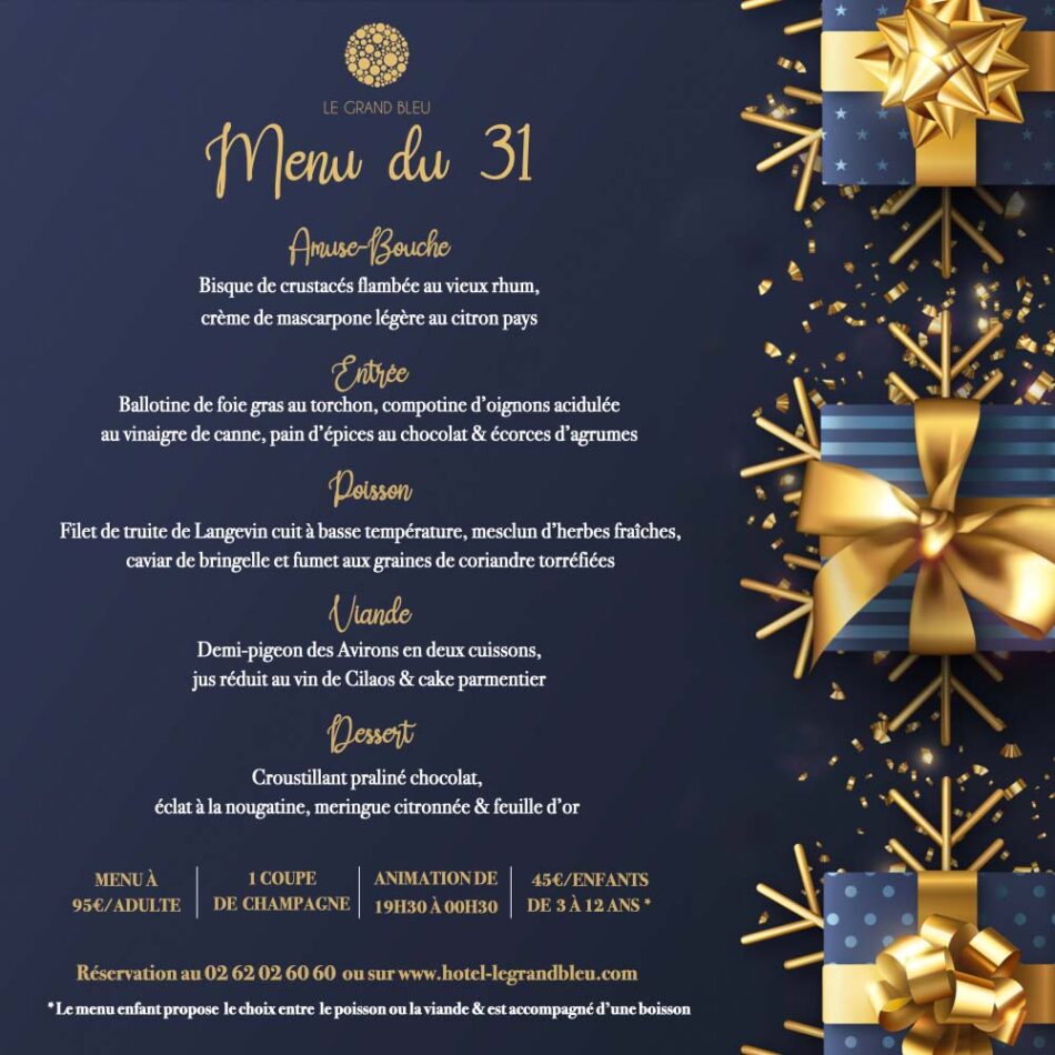 Menu du 31 décembre du Grand Bleu !