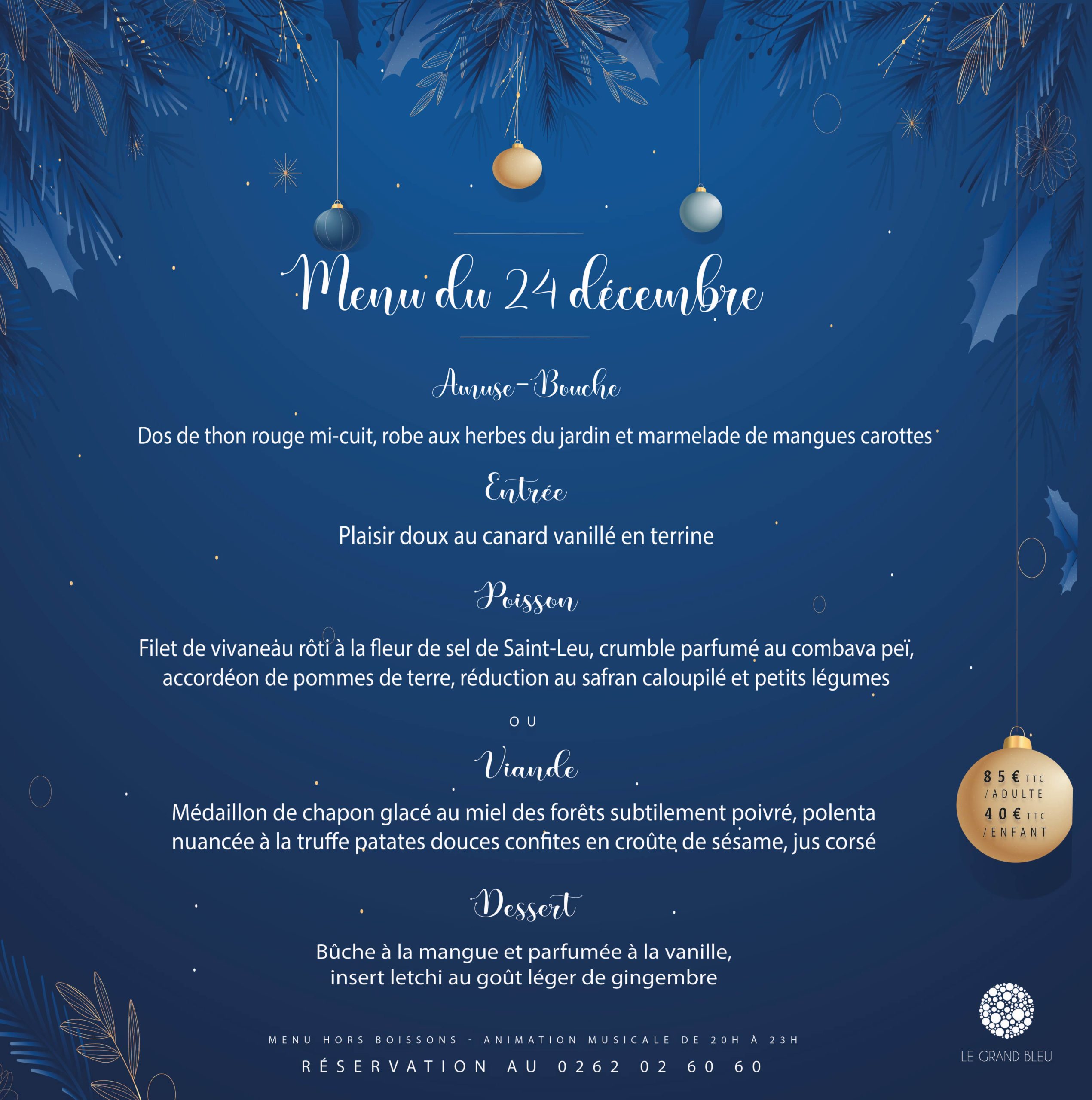 Menu de Noël du Grand Bleu ! • Hôtel le Grand Bleu