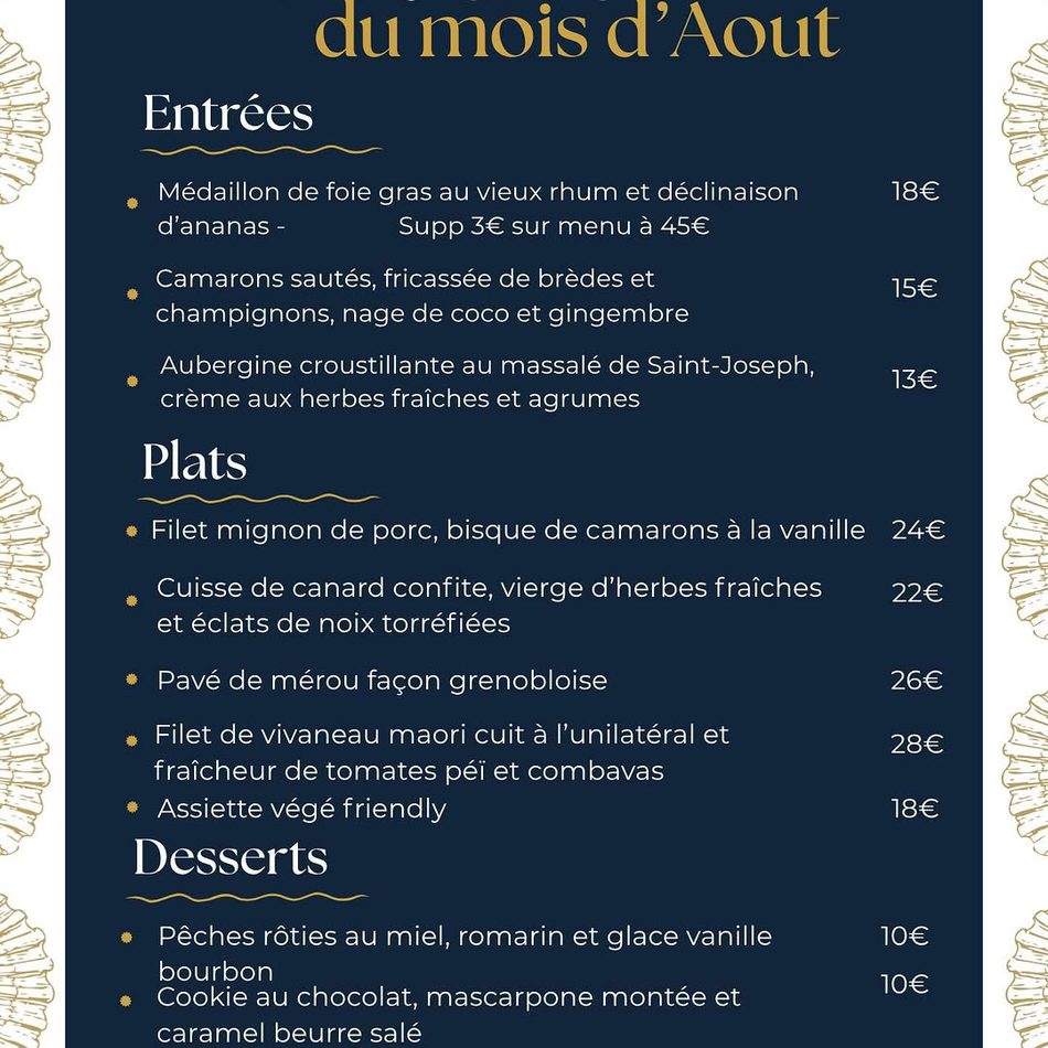 Menu du mois  d&rsquo;Août