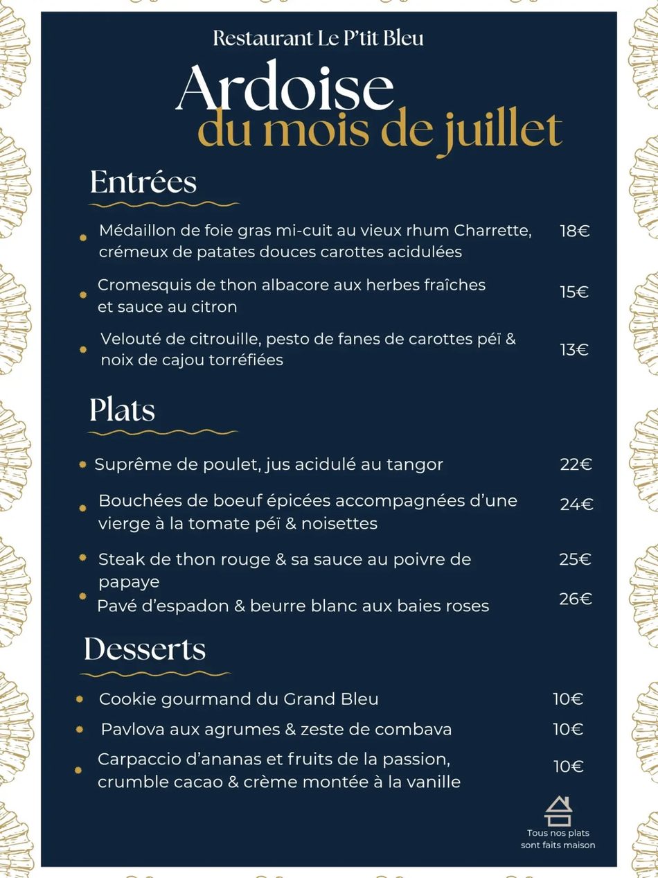 Menu du mois de Juillet